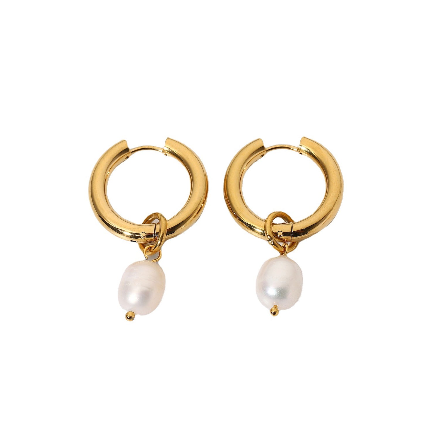 Pendientes de aro circulares de acero inoxidable chapados en oro de 18 quilates ligeros vintage franceses para mujer