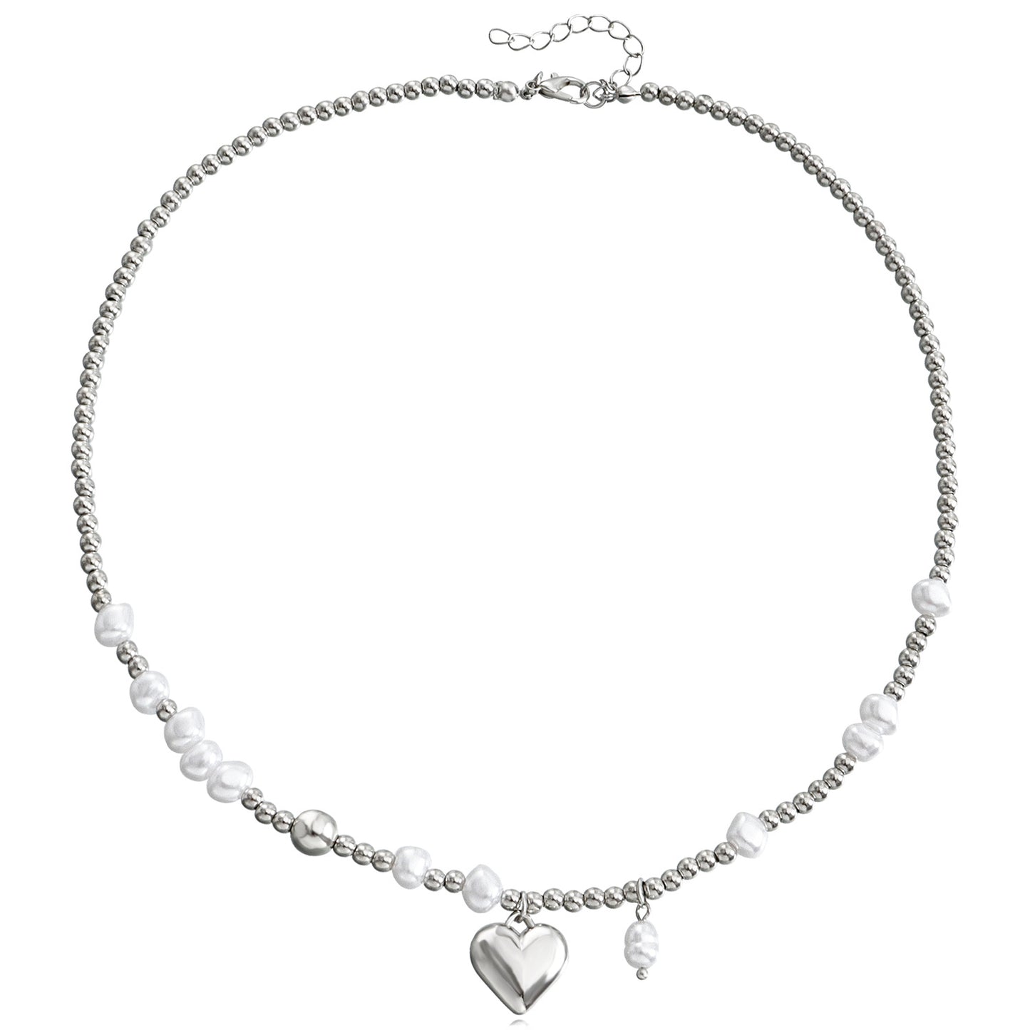 Minimalist Gray Beaded Handwoven Alloy Heart Pendant Necklace for Women with Plated Finish