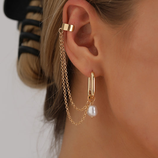 Orecchini pendenti da donna vintage geometrici con perle in lega di zinco e finitura galvanizzata