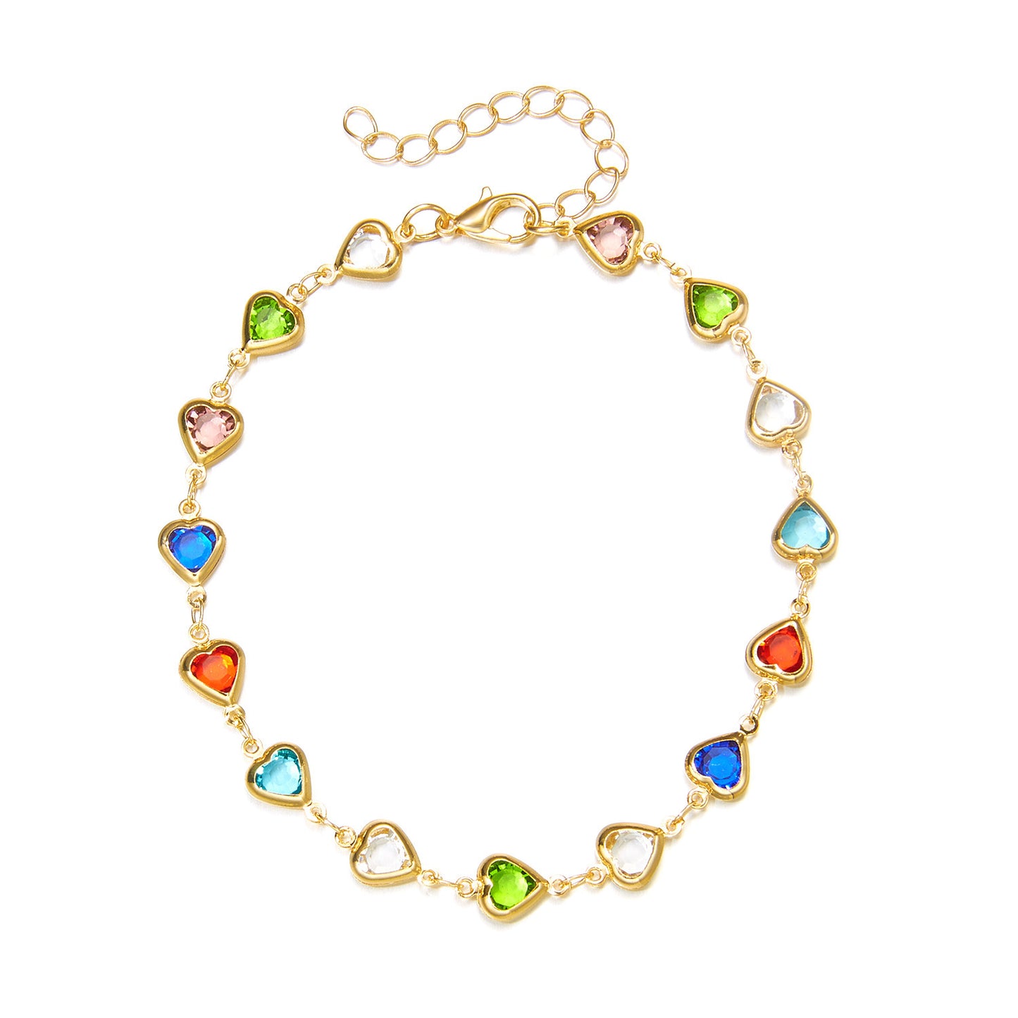 Colorful Rhinestone Heart Geometric Alloy Bracelet