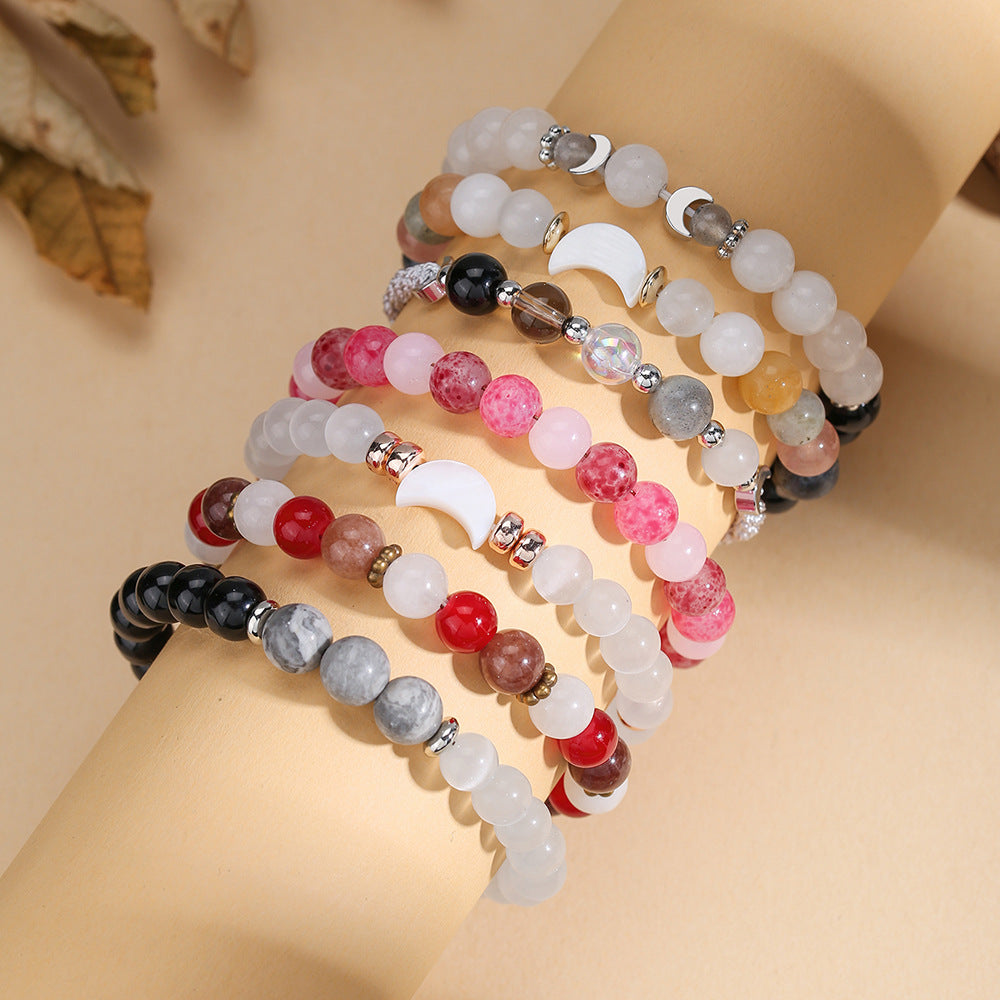 Minimalist Moon Cat's Eye Crystal Beaded Bracelet for Women
