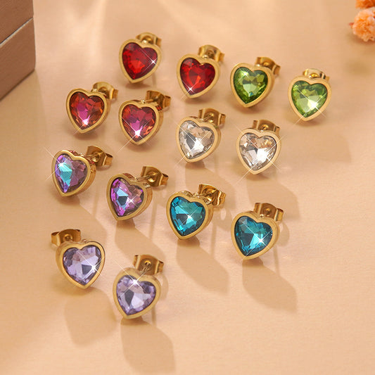 Elegantes Pendientes de Corazón de Acero Inoxidable Chapado en Oro con Circonita Cúbica