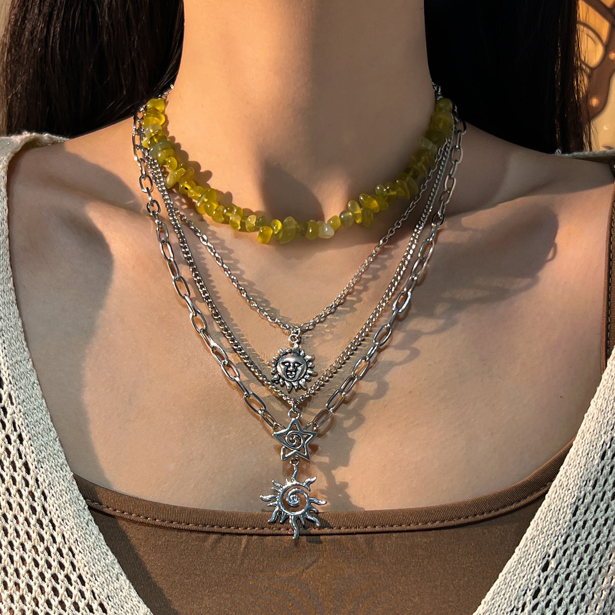 Sweet Star Moon Alloy Pendant Plated Zinc Alloy Necklace for Women