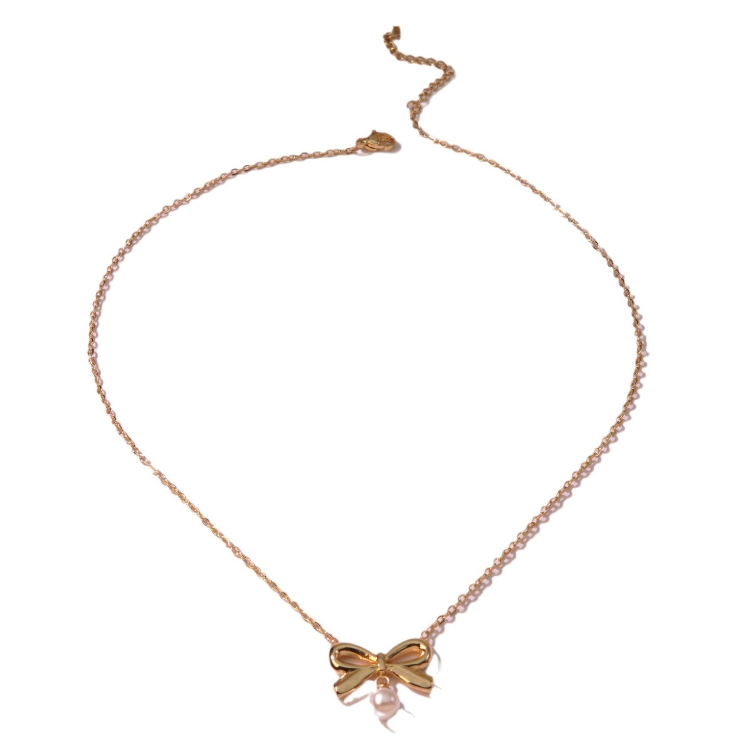 Collar Minimalista de Acero Inoxidable con Colgante de Perla y Lazo Geométrico Dulce para Mujer