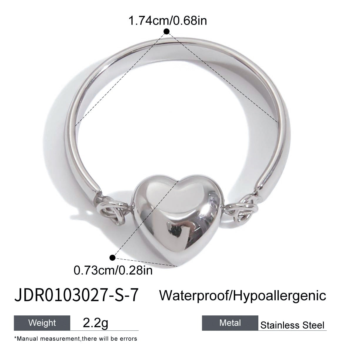 Heart Geometric Plated Stainless Steel Ring for Women
