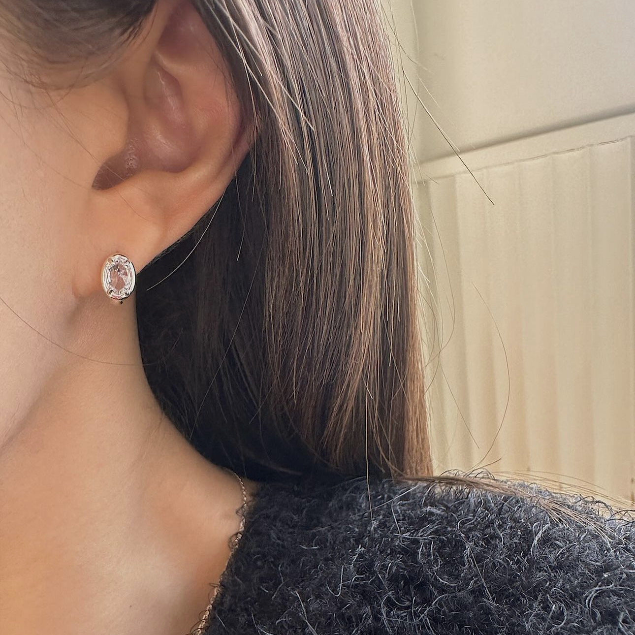 Minimalist Letter-Shaped 925 Sterling Silver Stud Earrings with Rhinestone Inlay, Hypoallergenic Ear Posts