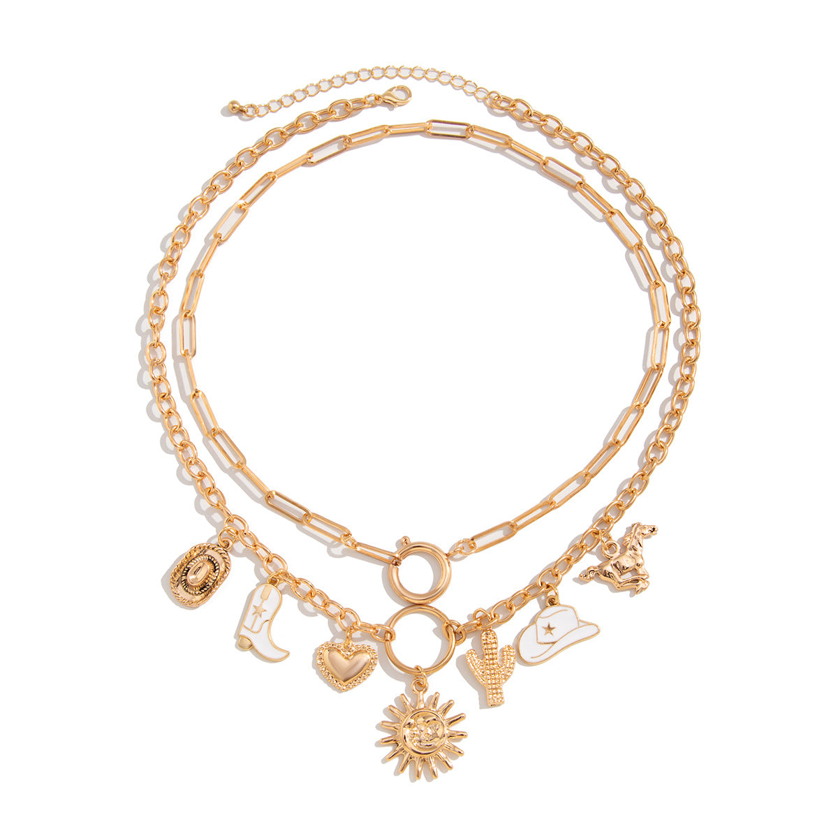 Collana vintage con ciondolo a cuore e geometrico da donna con lega placcata e finitura smaltata su catena clavicola