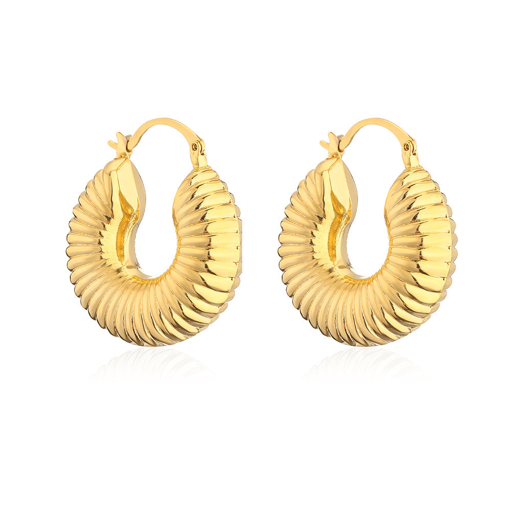 Vintage-Style Geometric Copper Hoop Earrings with Real Gold Plating for Women