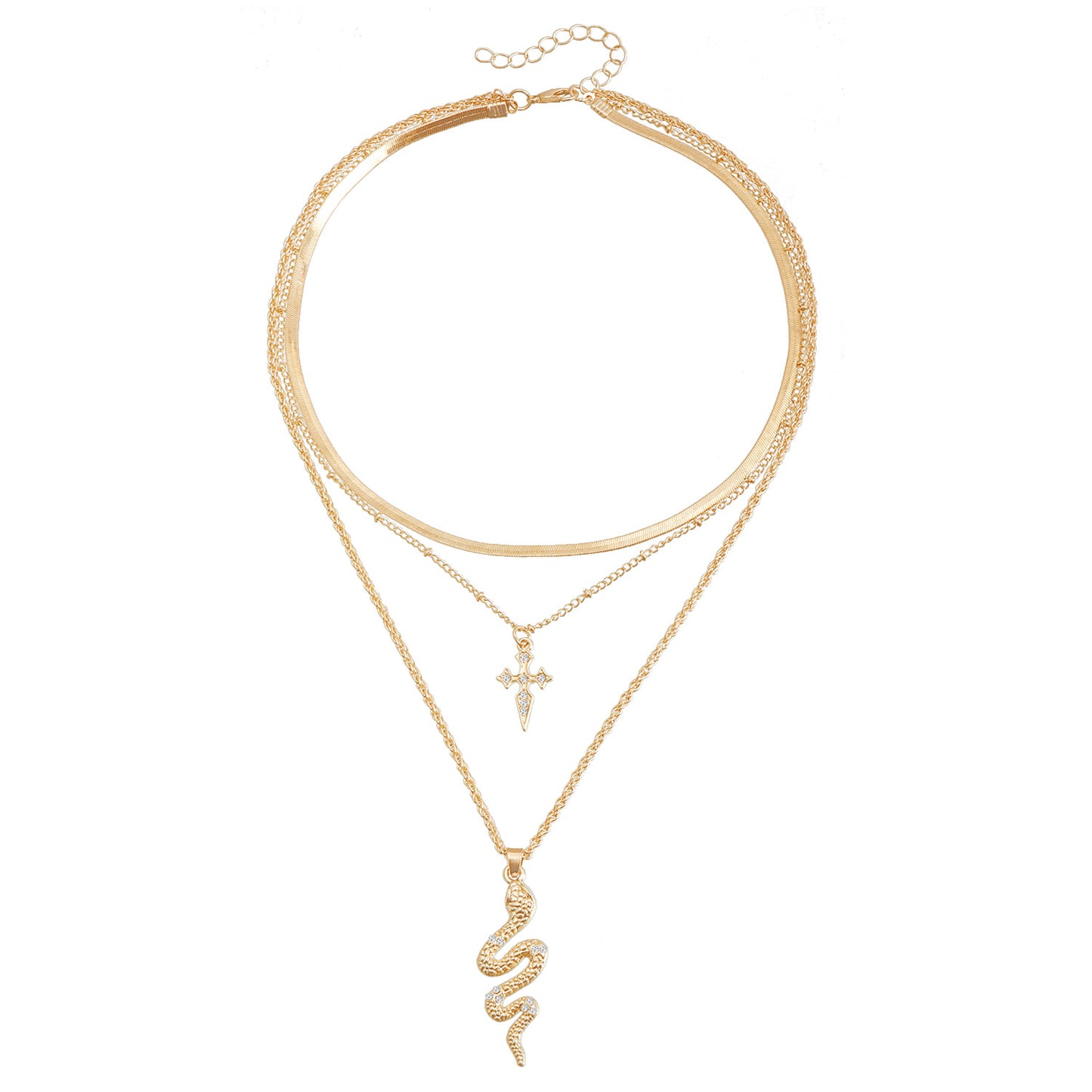 Collar con colgante en forma de serpiente retro chic con adornos de diamantes de imitación en cadena de serpiente de aleación bañada en oro para mujer