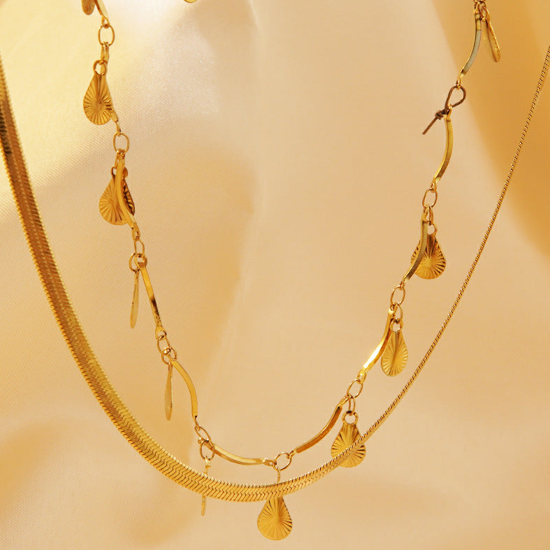 Minimalist Luxury 18K Gold Plated Teardrop Geometric Stainless Steel PVD Snake Chain Necklace for Women