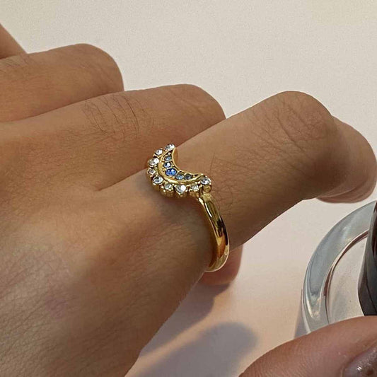 Fashion Geometric Moon 18K Gold Plated Stainless Steel Ring for Women