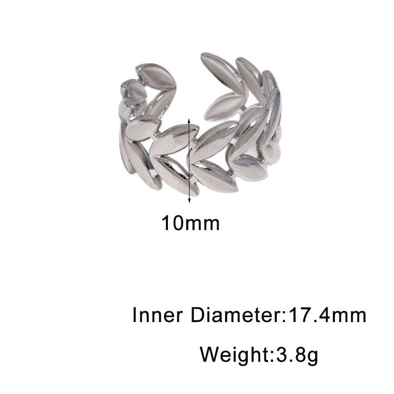 Minimalist Sweet Leaf Shape Gold Plated Stainless Steel Ring for Women