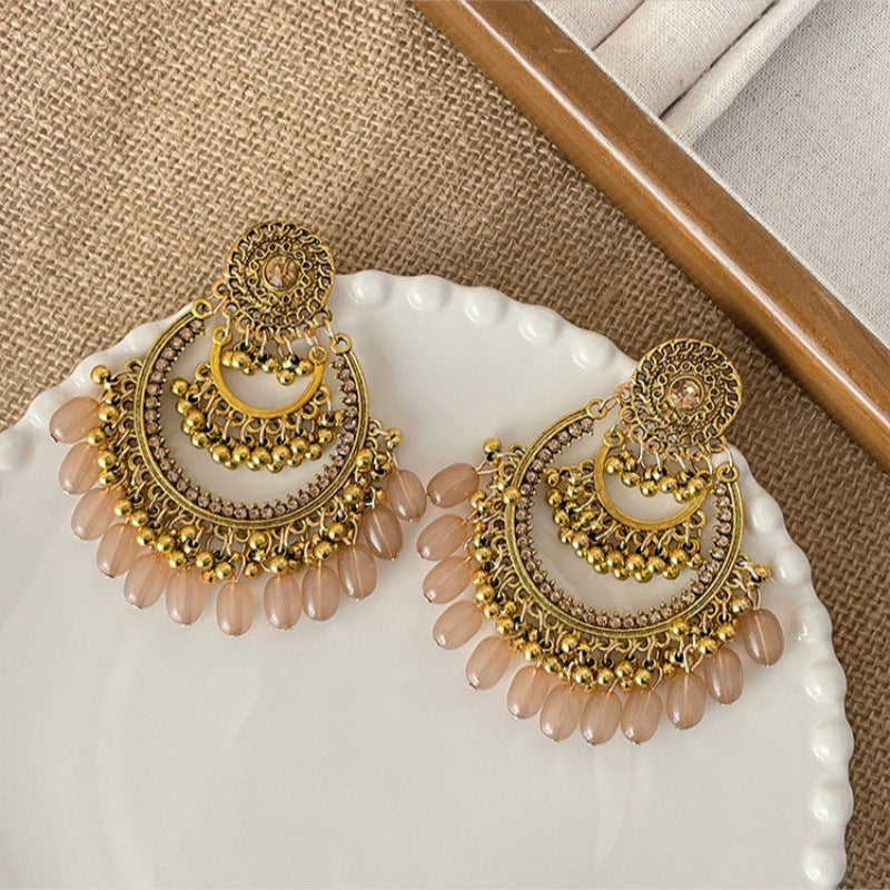 Vintage Geometric Earrings with Enamel Finish in Copper Base and Steel Posts for Women