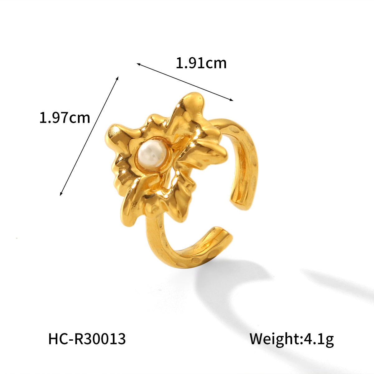 Vintage French Style Ruffled Radiating Heart-Shaped Stainless Steel Ring with Pearl Inlay for Women