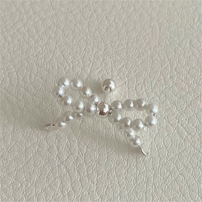 Minimalist Bow Knot Pearl Earrings in 925 Sterling Silver with Electroplated Finish for Women