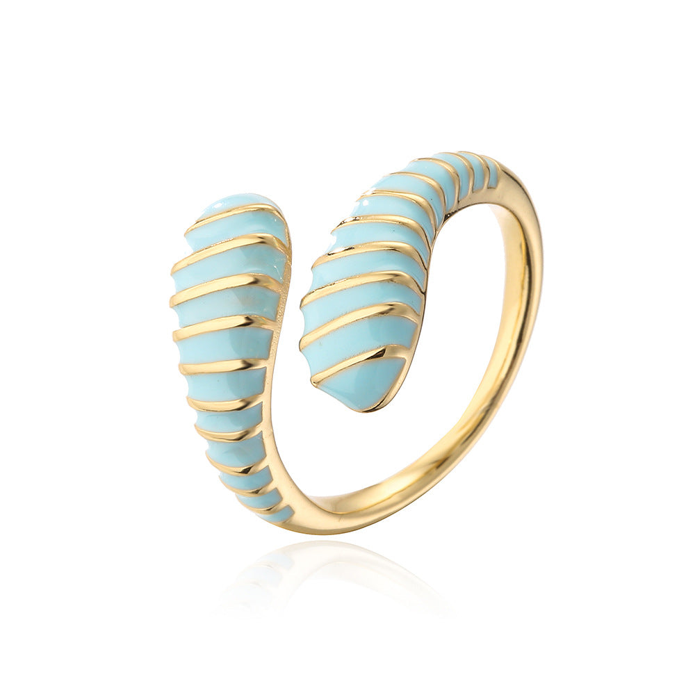 Anello Aperto Geometrico Vintage da Donna in Rame con Placcatura in Oro 18K e Finitura Smaltata