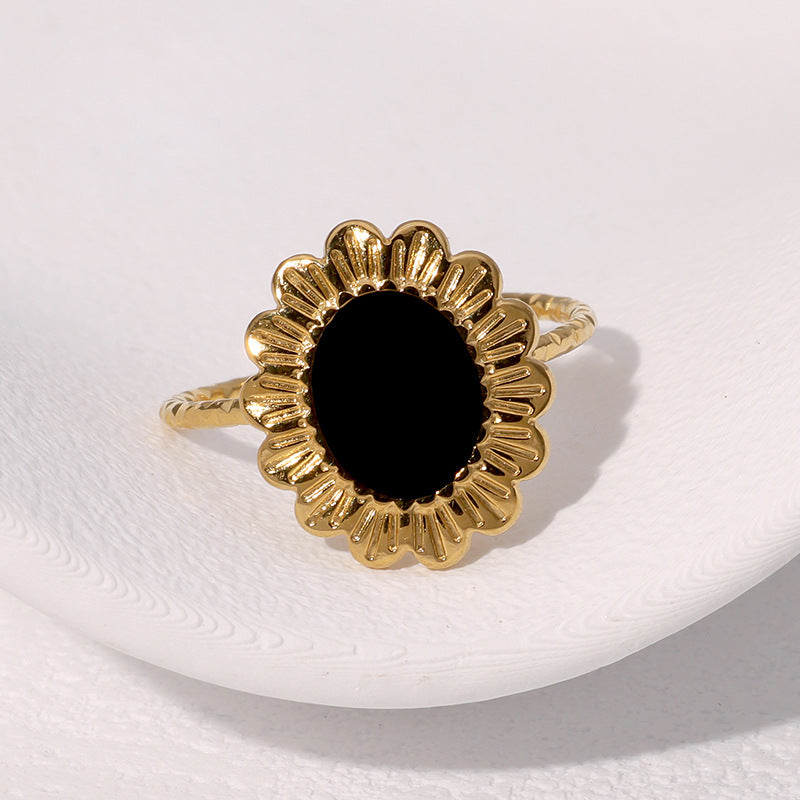 Anello geometrico in acciaio inossidabile placcato oro da donna in stile vintage