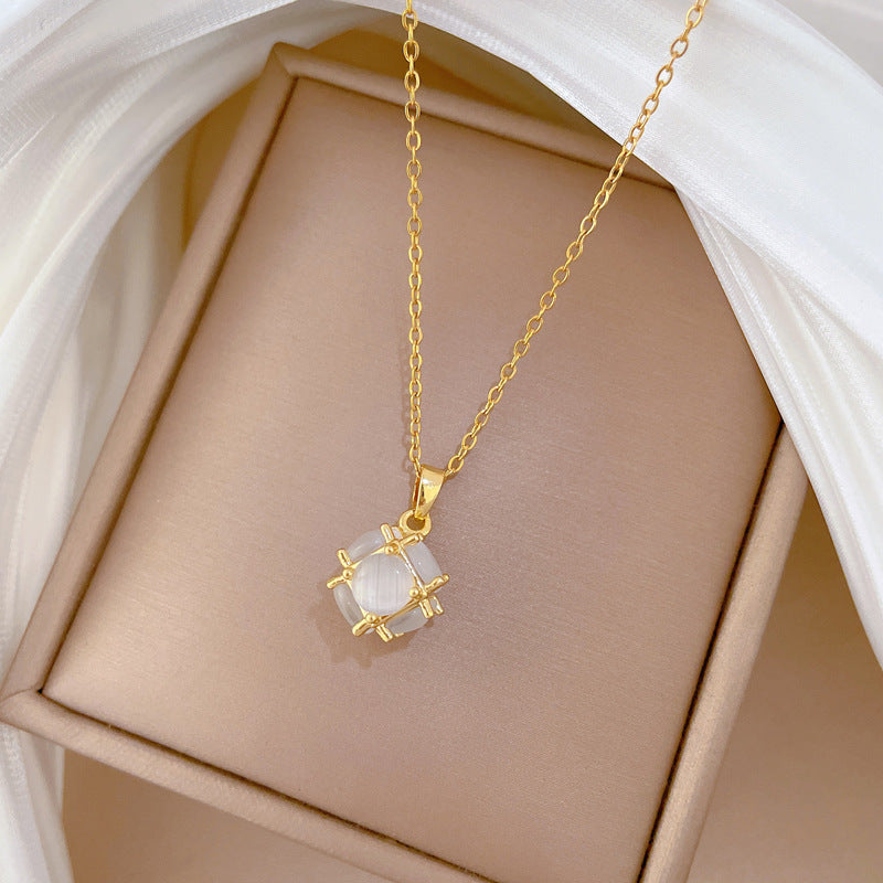 Collar minimalista de lujo con colgante de ojo de gato de dibujos animados, de acero inoxidable, con cadena de clavícula y acento de estrella, para mujer