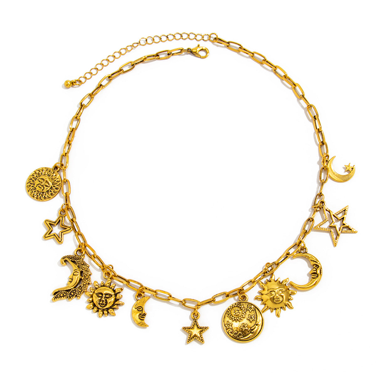 Collana Pendente Stella e Cuore Minimalista con Dettaglio Nappa, Catena in Lega, Finitura Galvanizzata da Donna