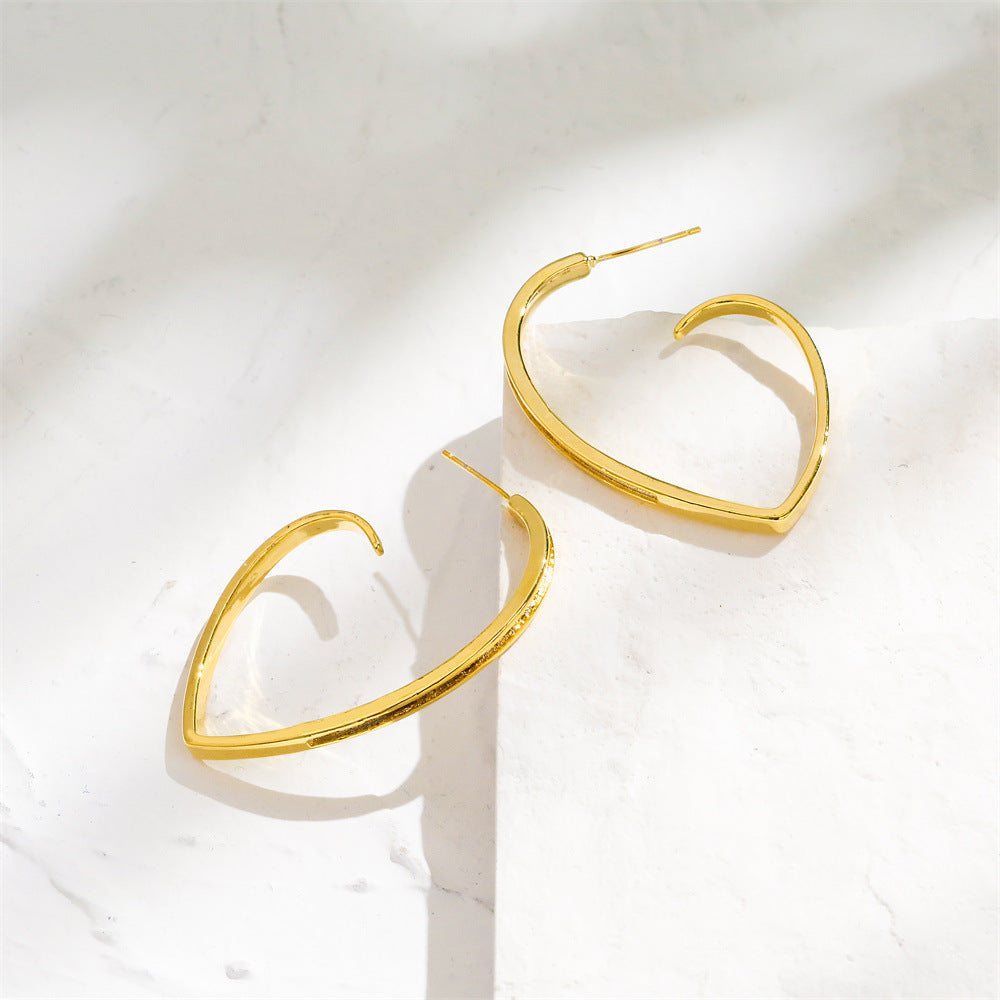 Orecchini a Cuore in Rame Placcati Oro 14K Stile Vintage con Perni in Argento Sterling 925