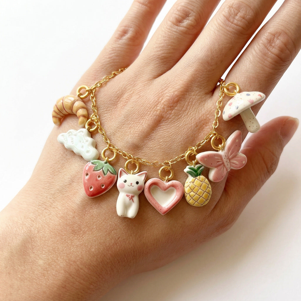 Minimalist Sweet 18K Gold Plated Stainless Steel Pendant with Colorful Cubic Zirconia