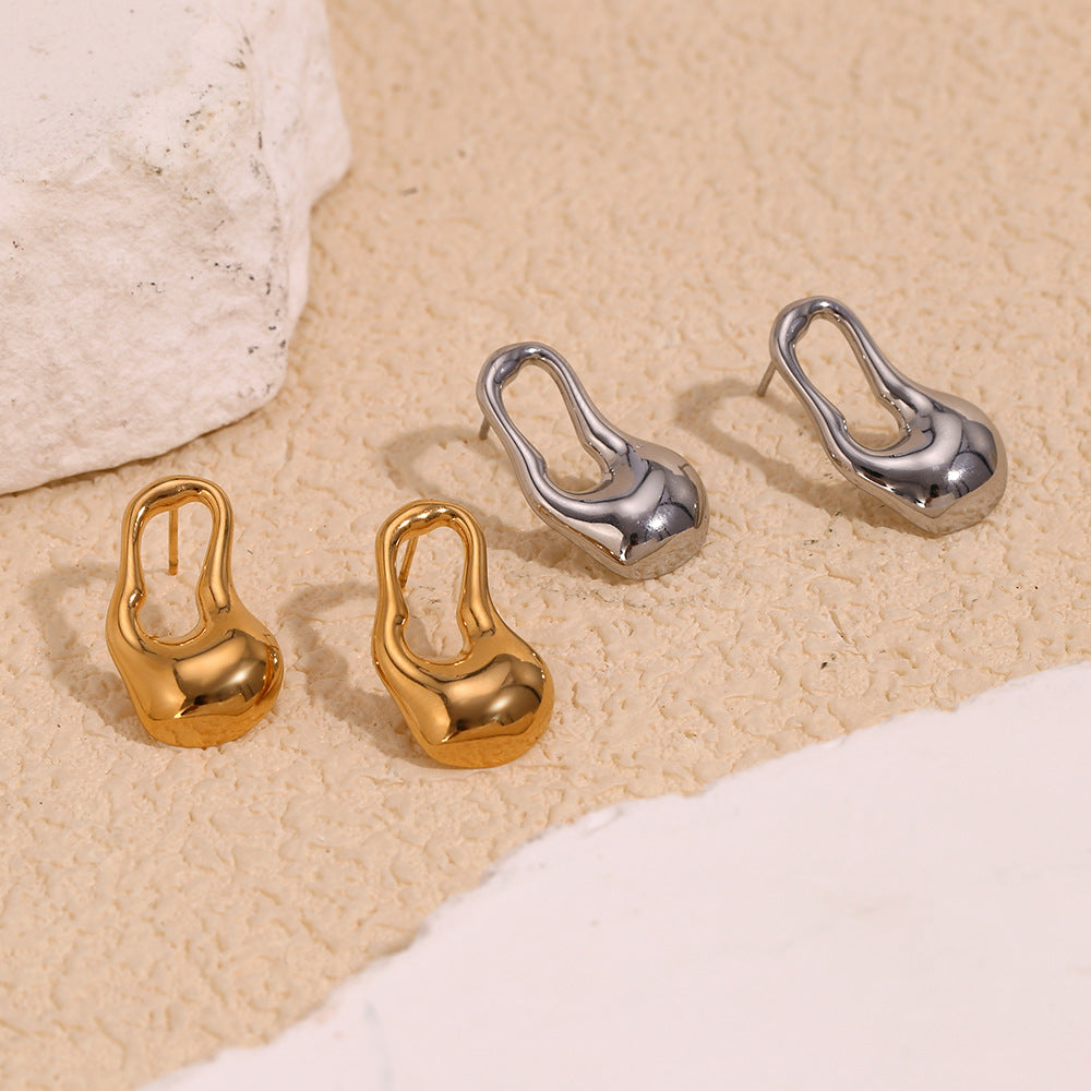 Pendientes de tachuela con diseño geométrico minimalista, chapados en oro de 18 quilates, de acero inoxidable, con forma de lágrima irregular y hueca para mujer