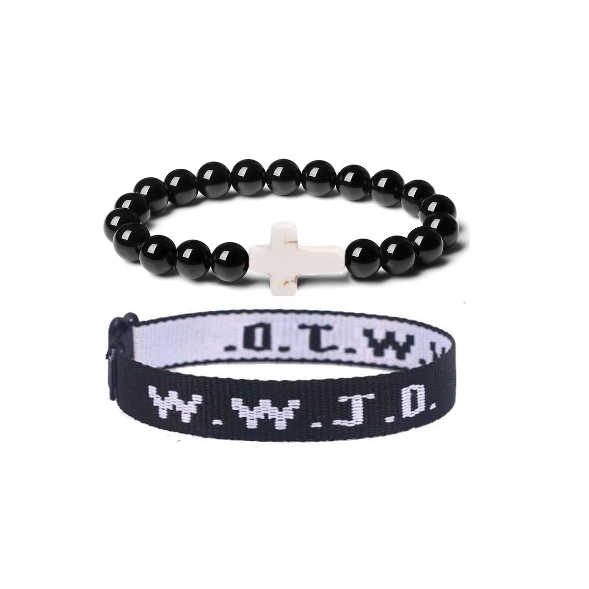Unisex 8mm Obsidian Amethyst Rose Quartz Cross Beaded Bracelet Set with Cloth Strap