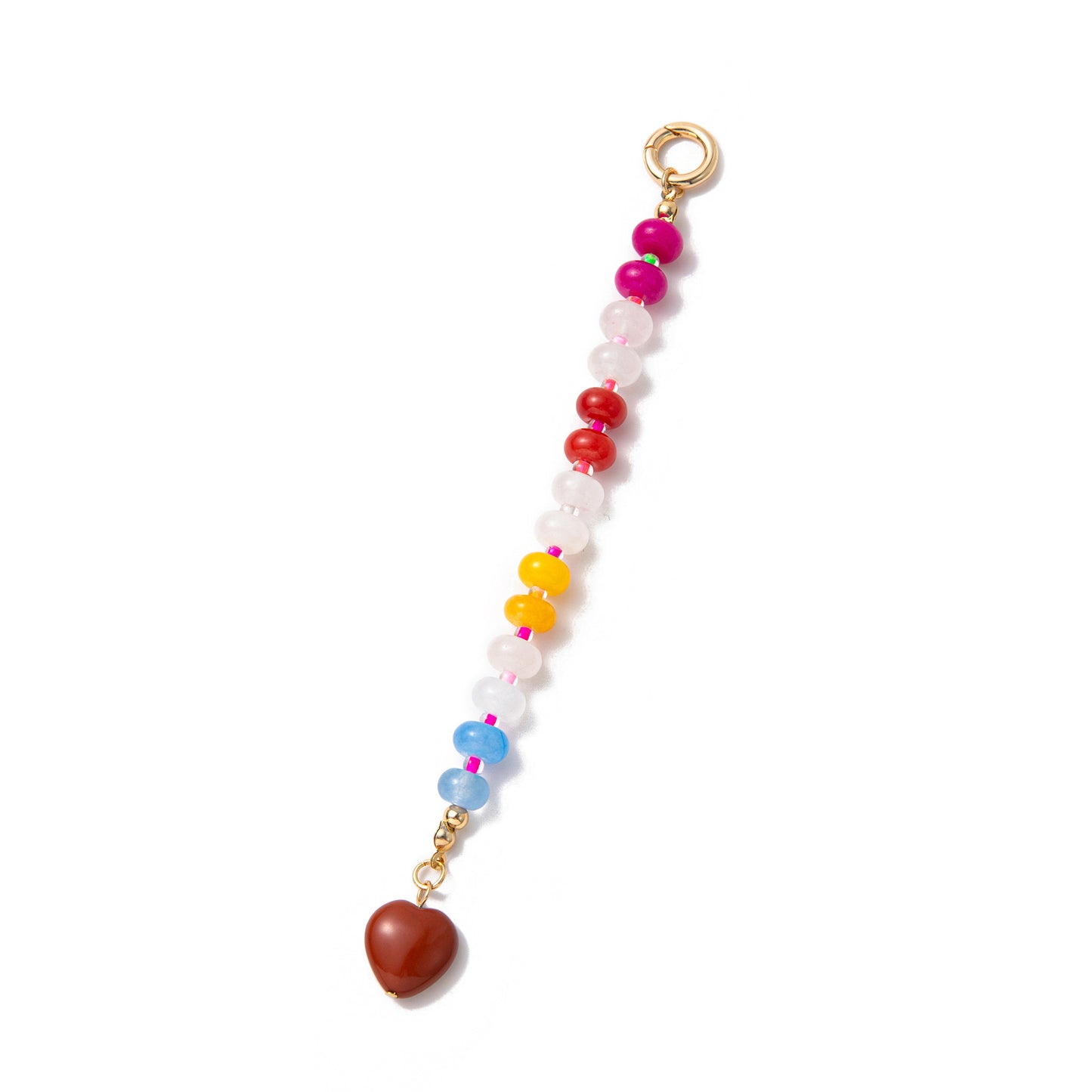 Sweet Heart Geometric Titanium Steel Plated Bag Charm Bar with Colorful Beads and Keychain