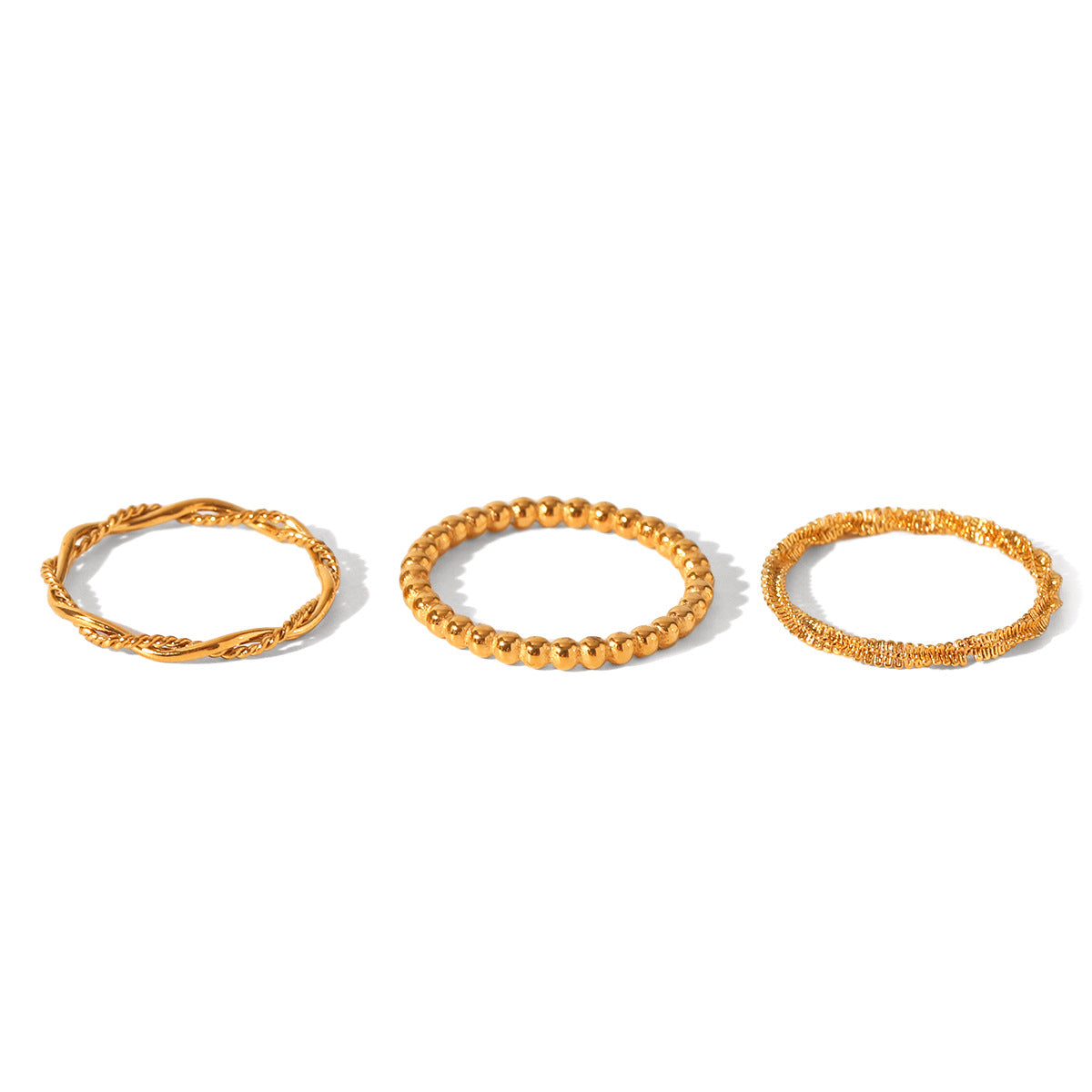 Ins Style Twisted Stainless Steel Ring with Beaded Detail and Starry Chain Design for Women