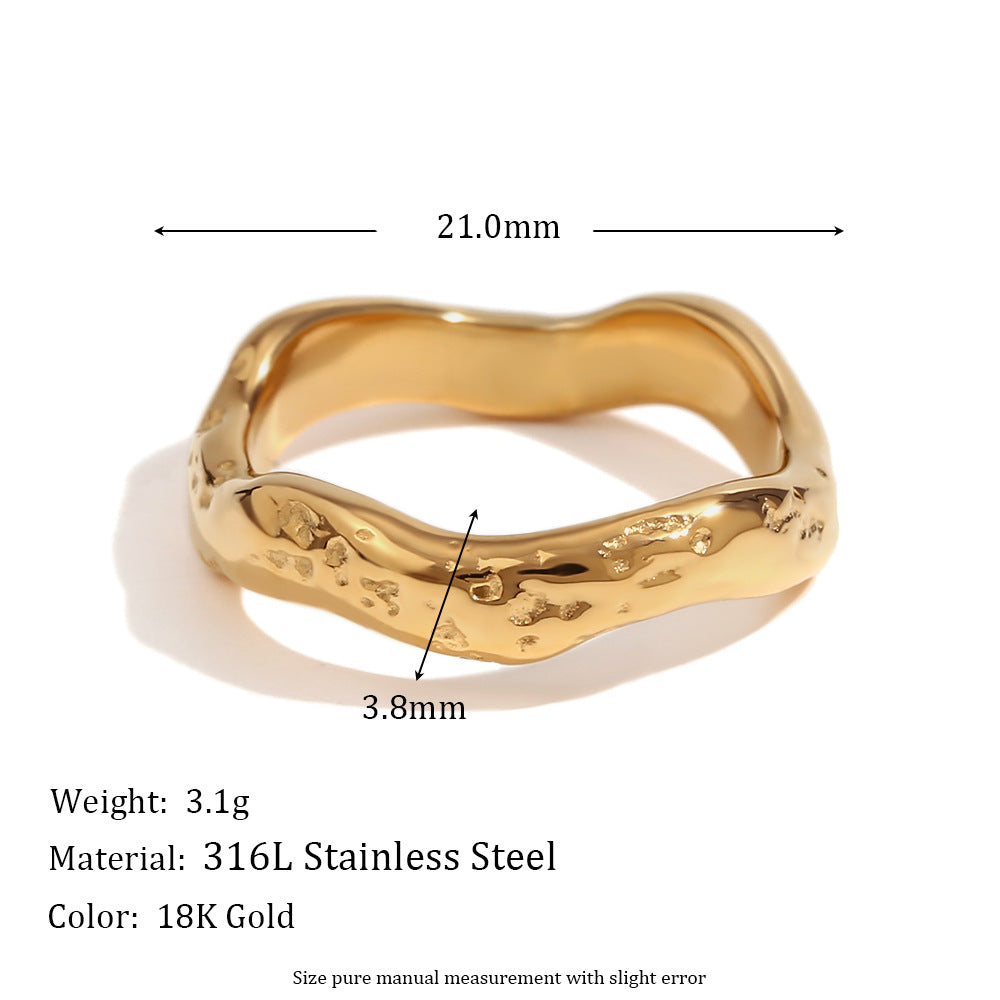 Anello da donna a forma di ventaglio in acciaio inossidabile placcato oro 18 carati con onda geometrica vintage