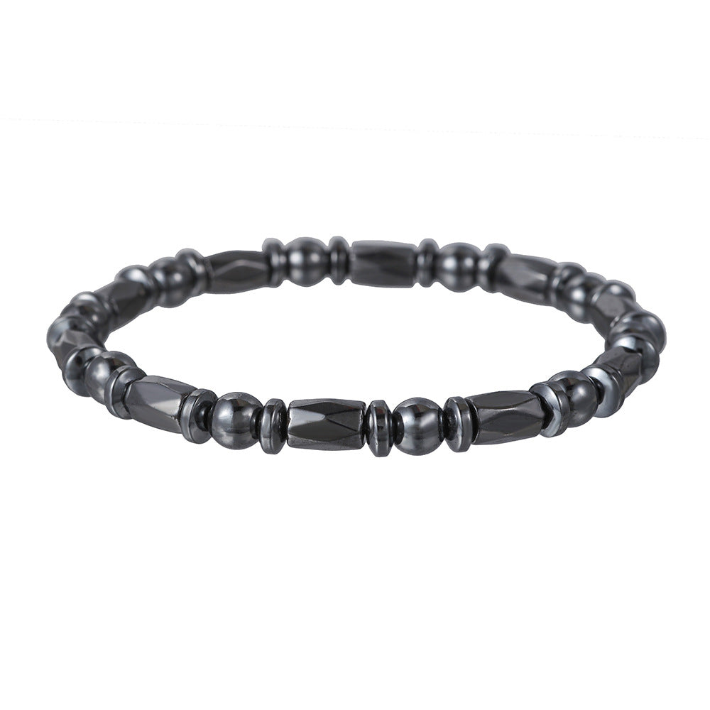 Geometric Round Hematite Magnetic Bracelet with Evil Eye Design