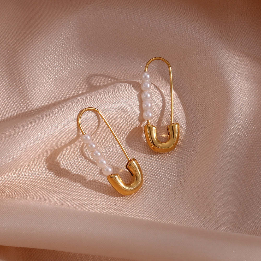 Orecchini a Cerchio da Donna alla Moda in Acciaio Inossidabile con Motivo Geometrico e Finitura Galvanica