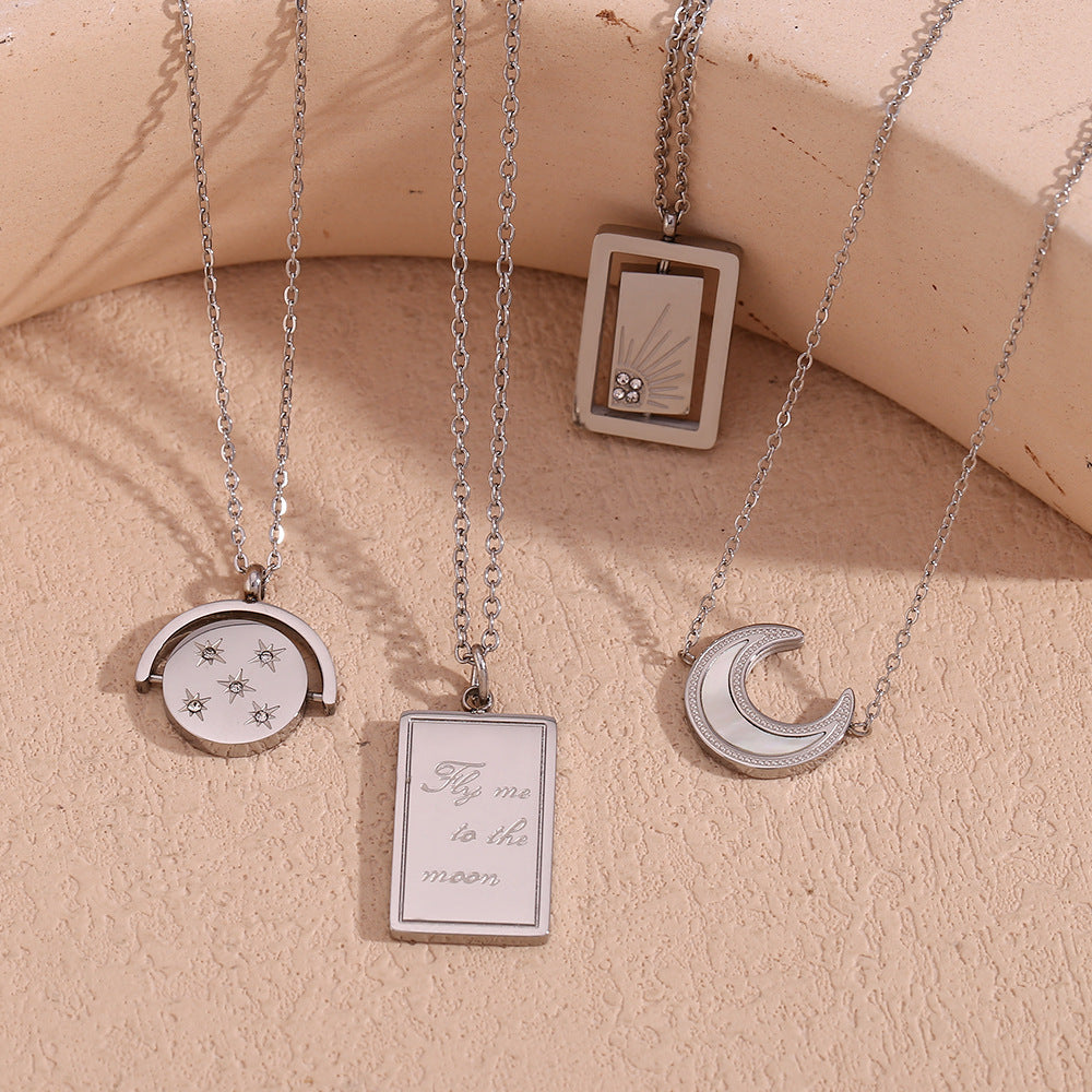 Minimalist Geometric Pendant Necklace for Women Stainless Steel with 18K Gold Plating Double-Layer Snake Chain