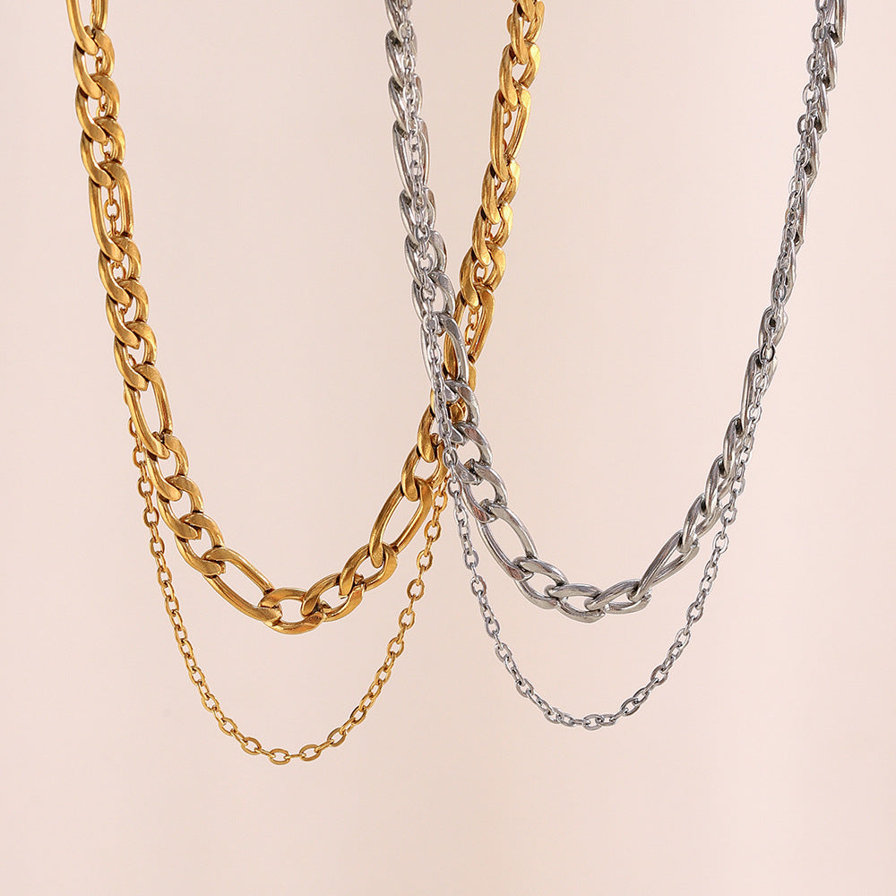 Collana da donna a doppio strato in acciaio inossidabile geometrica minimalista con placcatura in oro 18 carati