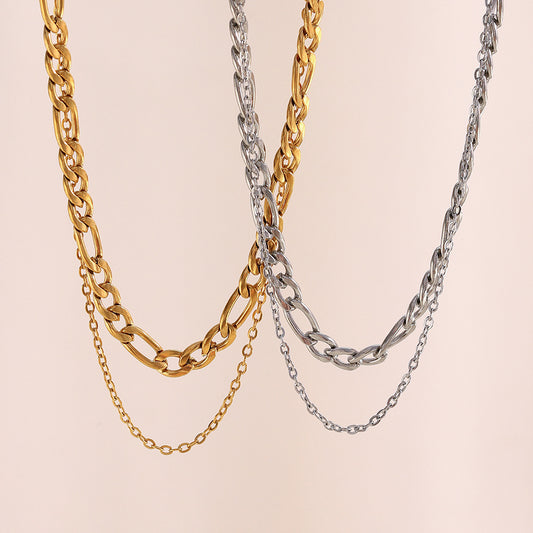Collar Minimalista de Acero Inoxidable con Doble Capa Geométrica y Chapado en Oro de 18K para Mujer
