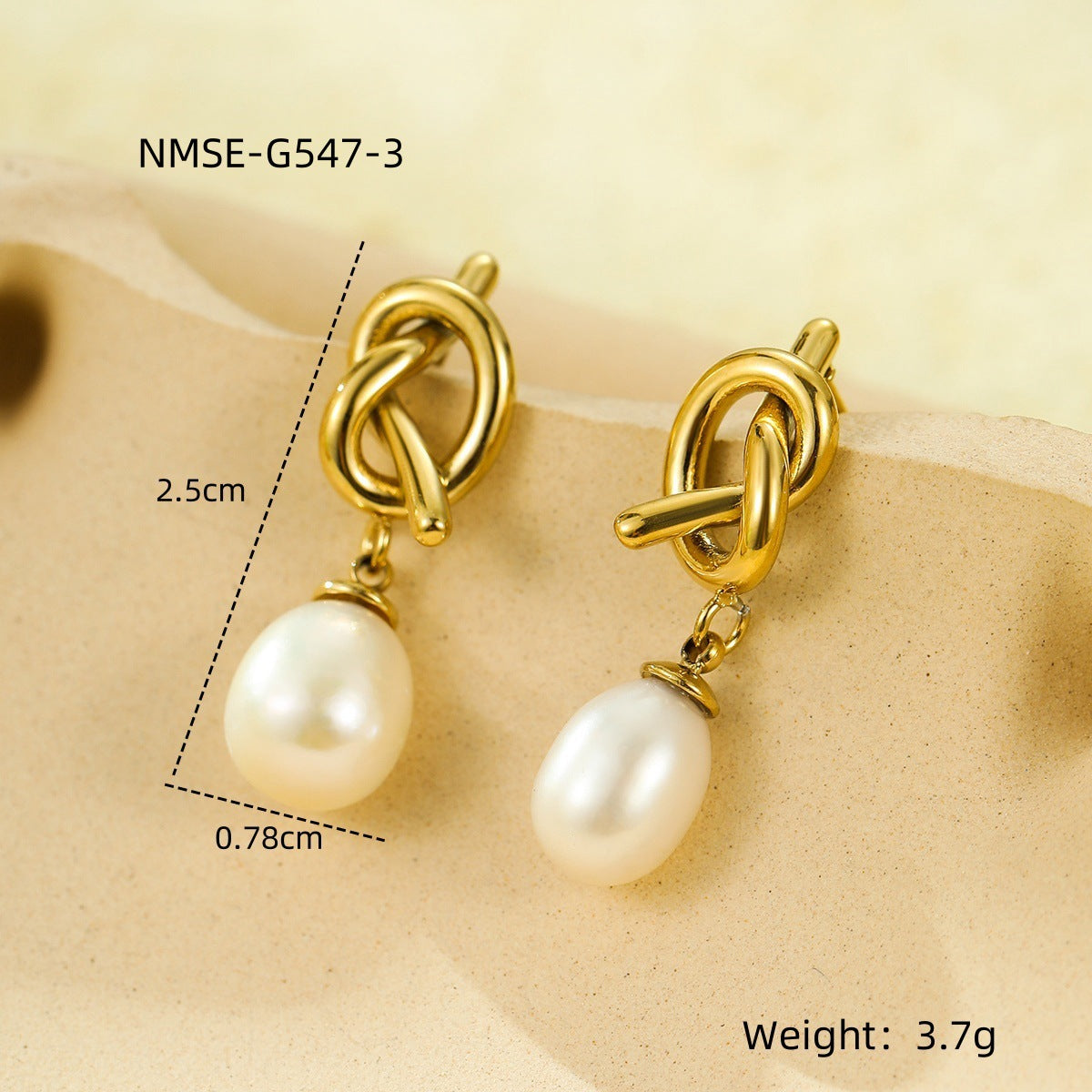 Pendientes de Nudo de Acero Inoxidable de Estilo Vintage con Acentos de Perlas para Mujer