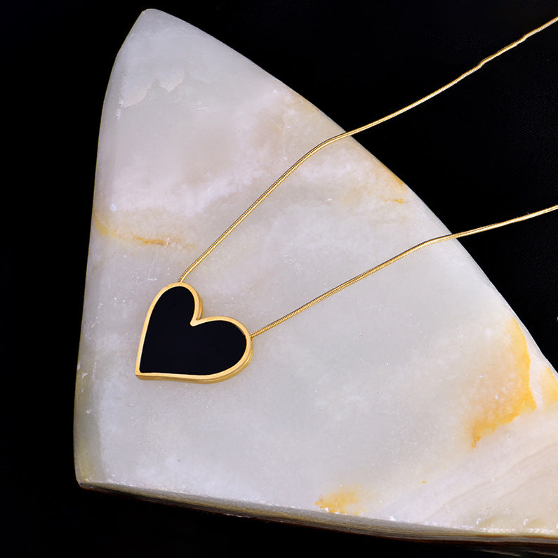 Minimalist Large Heart Pendant Necklace in Titanium Steel with 18K Gold Plating for Women and Men