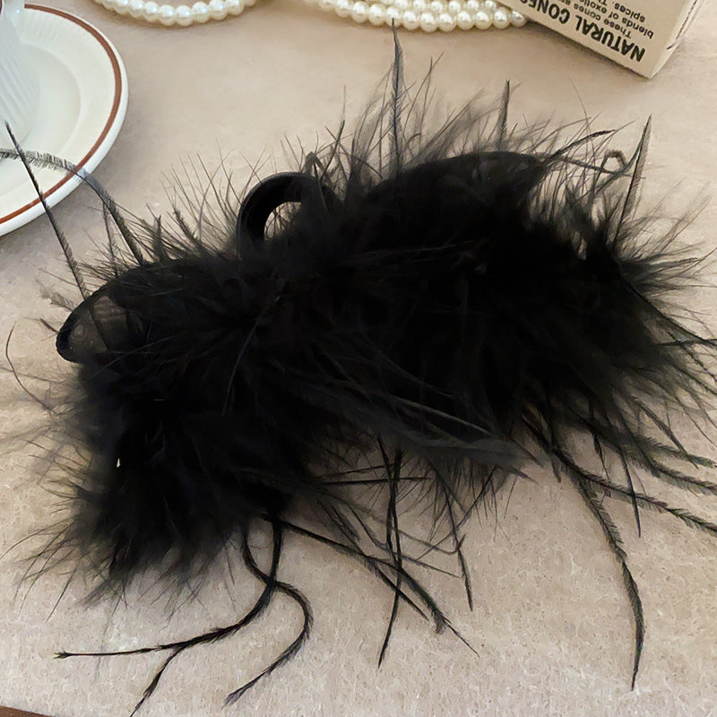 Horquilla de doble cara con orejas de conejo y plumas para mujer, con red de tul, accesorio para el cabello grande de moda de otoño e invierno para recogidos y peinados