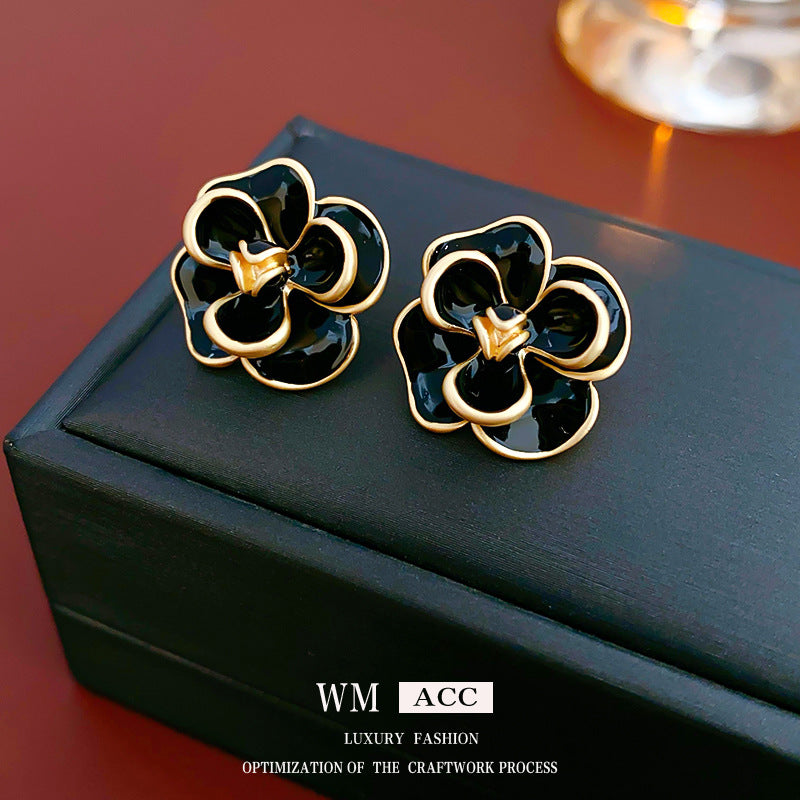 Chic French Vintage Floral and Geometric Earrings with Pearl Inlay in 925 Sterling Silver for Women