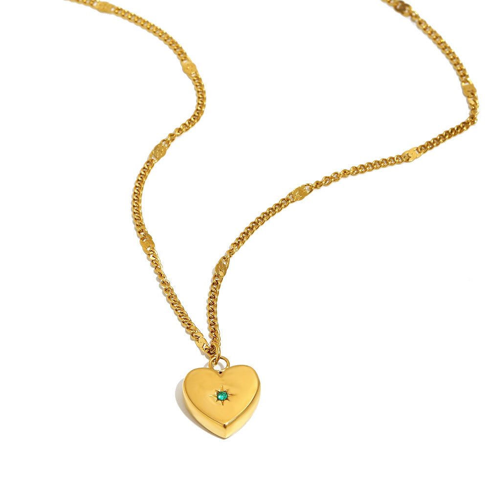 Collar Minimalista de Acero Inoxidable en Forma de Corazón con Baño de Oro de 18K y Detalles de Mini Circonitas para Mujer