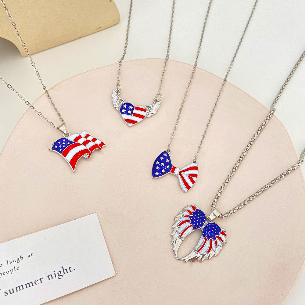 Minimalist Rhinestone Inlaid Heart & Wing Pendant Zinc Alloy Necklace with Cable Chain