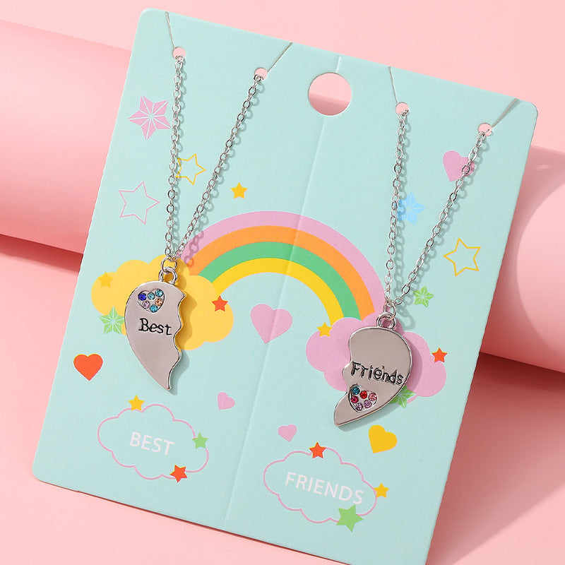 Collana in lega smaltata a forma di cuore minimalista con catena a croce per bambini e ragazzi