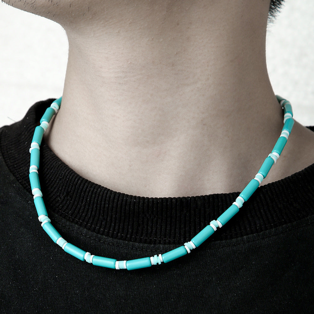 Hip-hop Streetwear Geometric Acrylic Resin Pendant Stainless Steel Ball Chain Necklace for Unisex