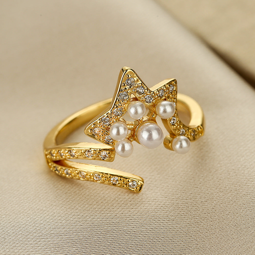 Minimalist Geometric Open Ring for Women Made of Brass with Real Gold Plating and Zircon Inlay