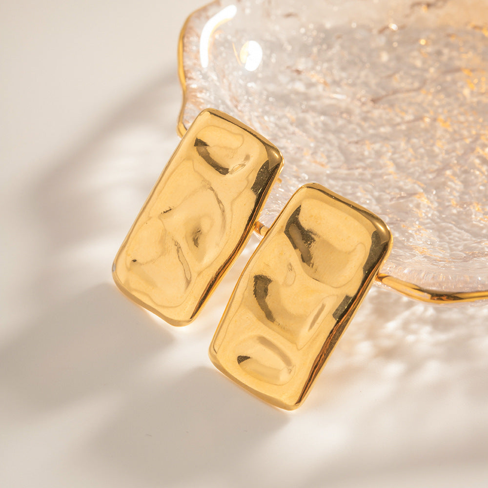 Minimalist Geometric Titanium Steel Earrings with 18K Gold Plating Square Hammered Texture Hypoallergenic Studs for Women