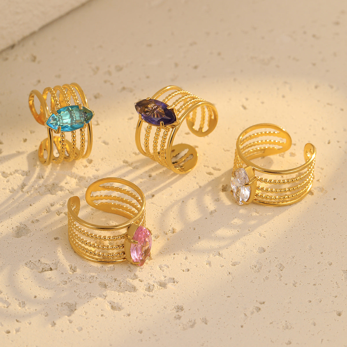 Anillo minimalista de acero inoxidable chapado para mujer, con forma de gota de agua y diseño calado, accesorio de moda de lujo