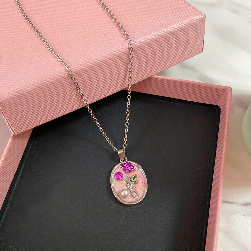 Minimalist Enamel Plated Floral Titanium Steel Necklace