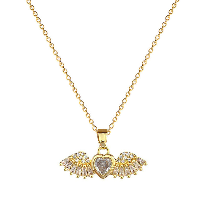 Collana con ciondolo a forma di ala d'angelo in acciaio al titanio di lusso da donna con design geometrico e catena a maglie sottili