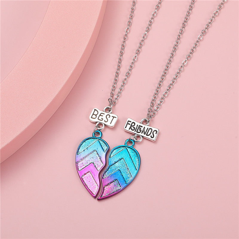 Collana in lega a forma di cuore in stile cartone animato per bambini con smalto, ciondolo per amicizia BFF