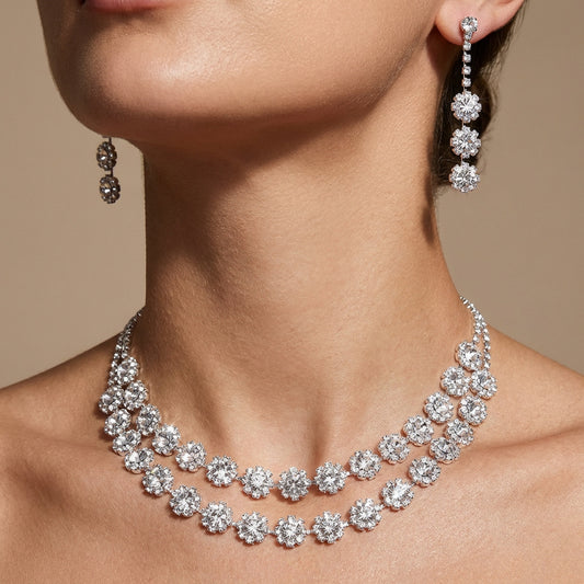 Conjunto de collar y pendientes de latón con incrustaciones de diamantes de imitación de corazón en forma de lágrima vintage elegante para mujer